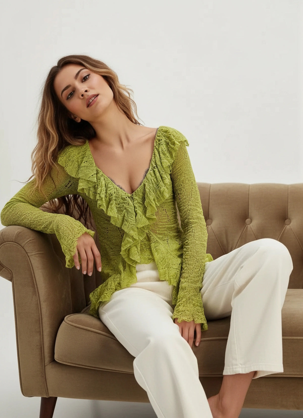 Slightly stretchy lace blouse for women