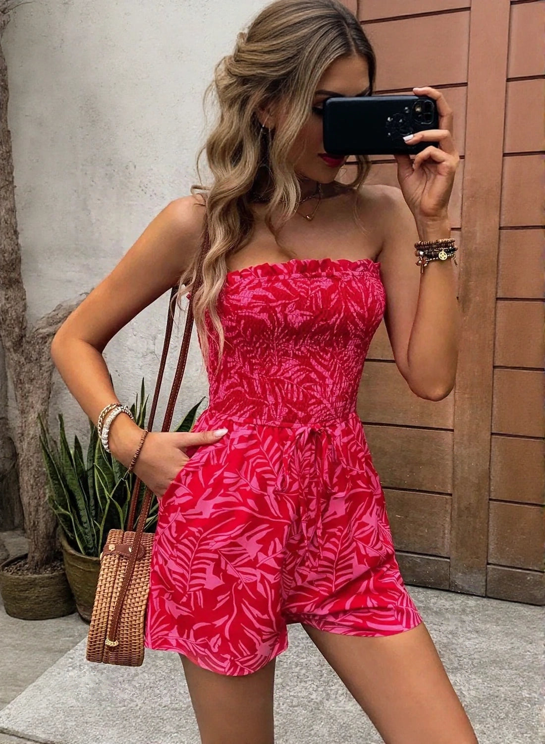 Smocked tube romper for women in strawberry print by WestCloset