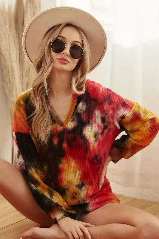 Soft stretch waffle knit top for women daily wear