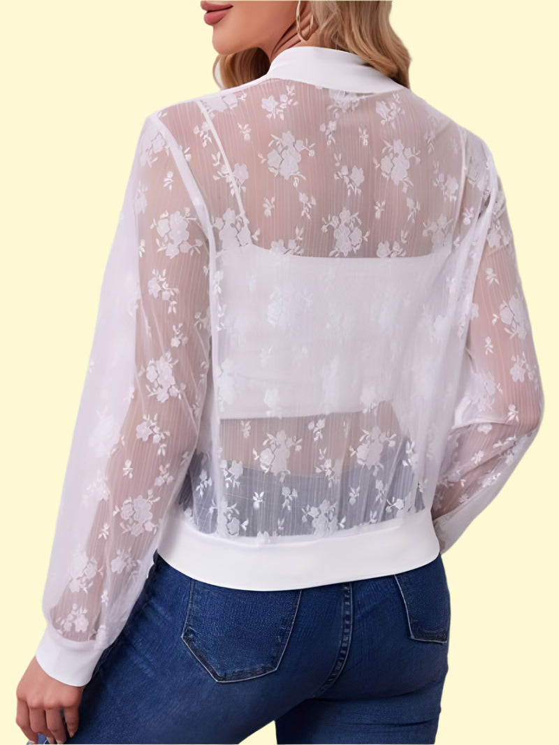 Sporty yet feminine lace baseball jacket