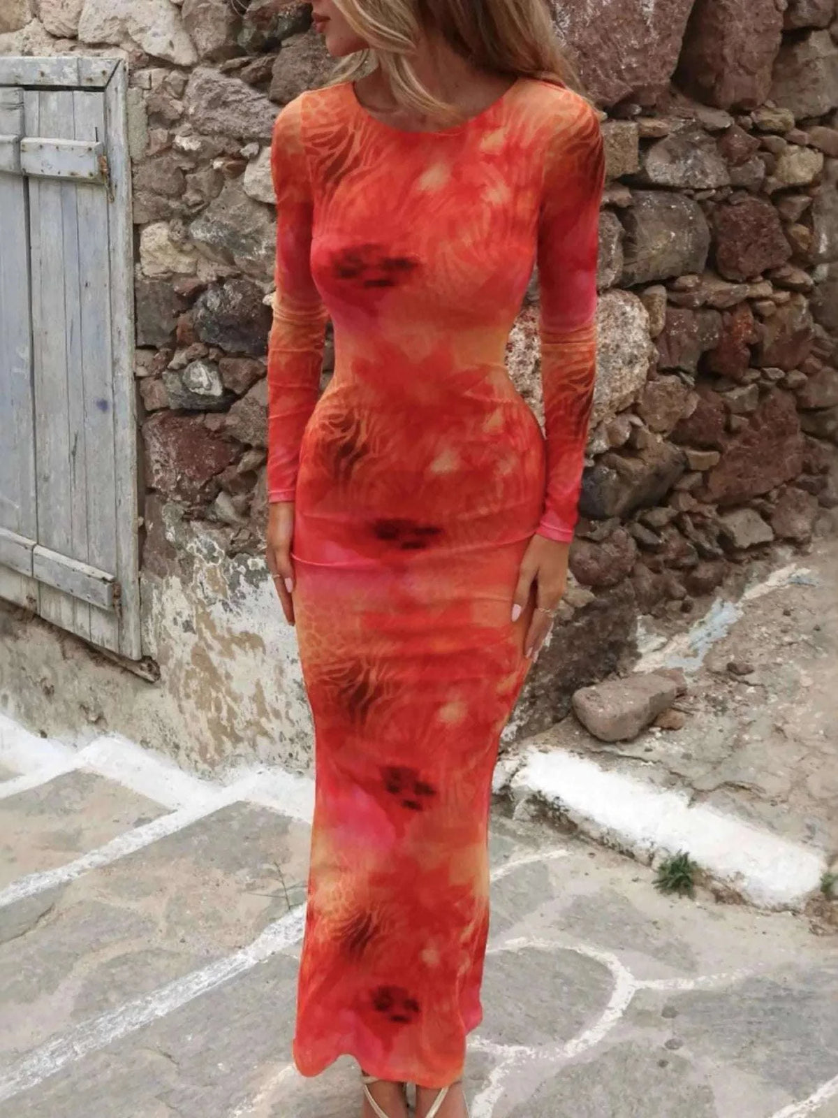 Stretch fit tie dye maxi dress for women