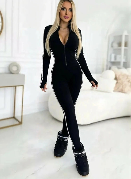 Stripe zip-front long sleeve jumpsuit for women by WestCloset