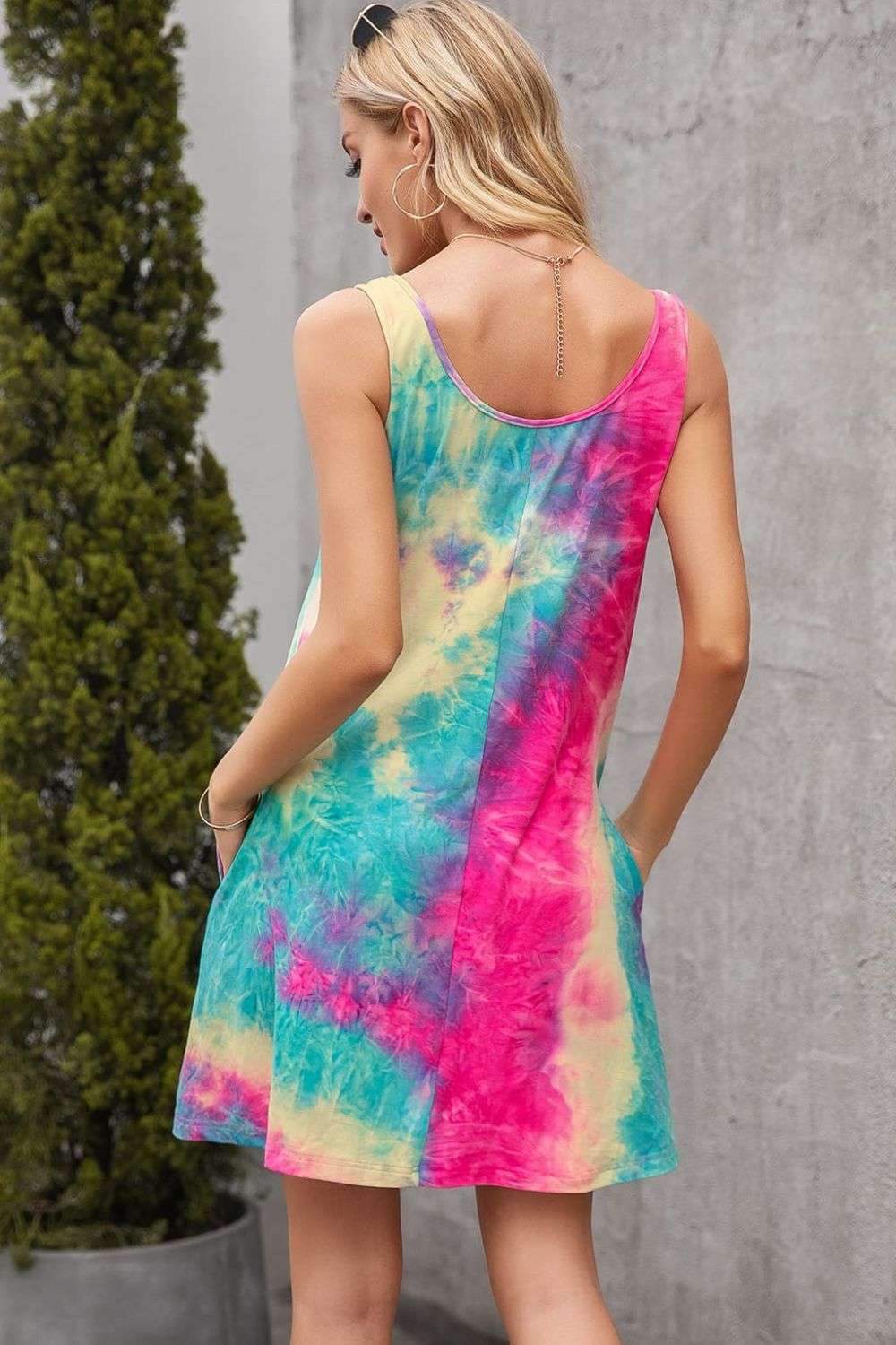 Stylish casual women dress with pockets tie-dye