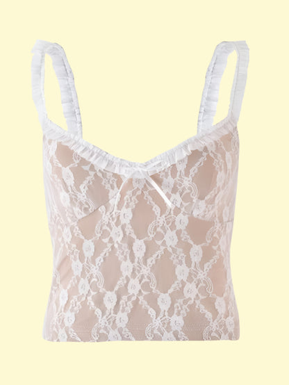 Sultry frill bow lace cami for layering