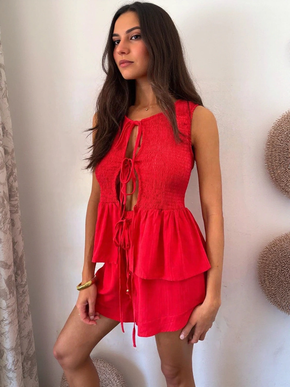 Summer two piece co-ord set for women in red color