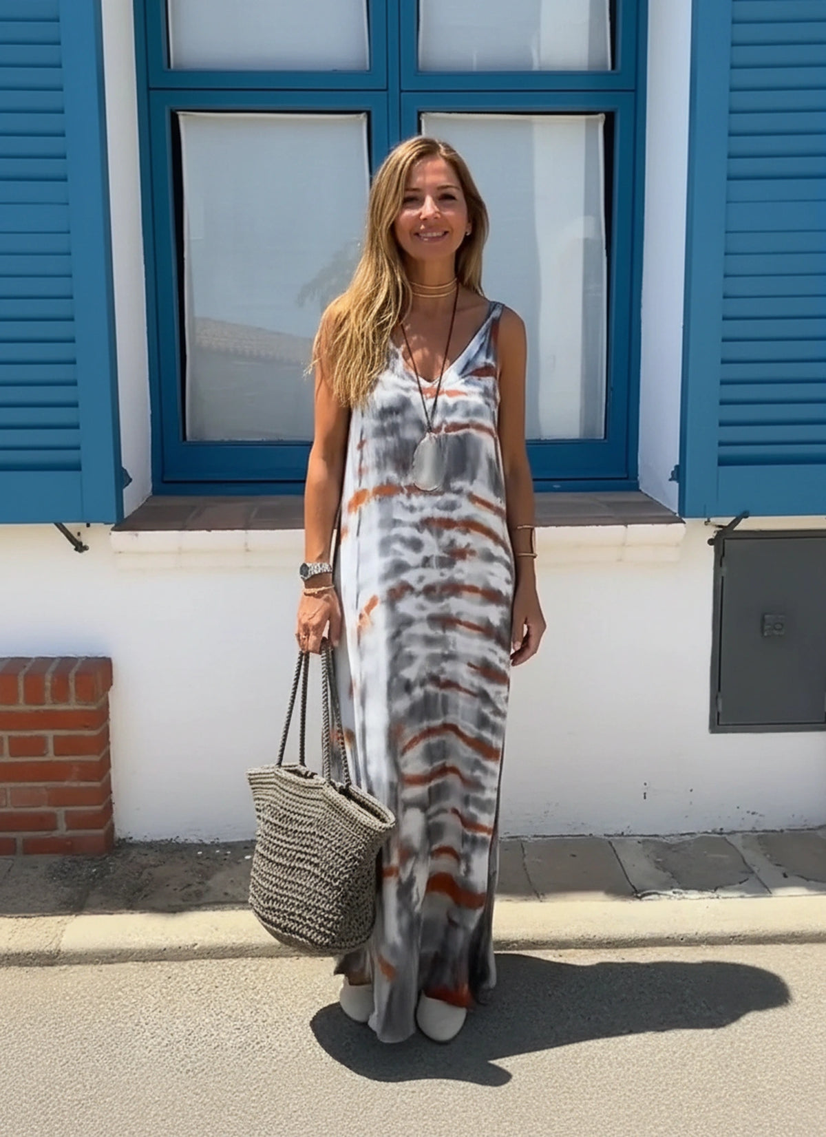 Tie-dye floral maxi dress for women by WestCloset, front view