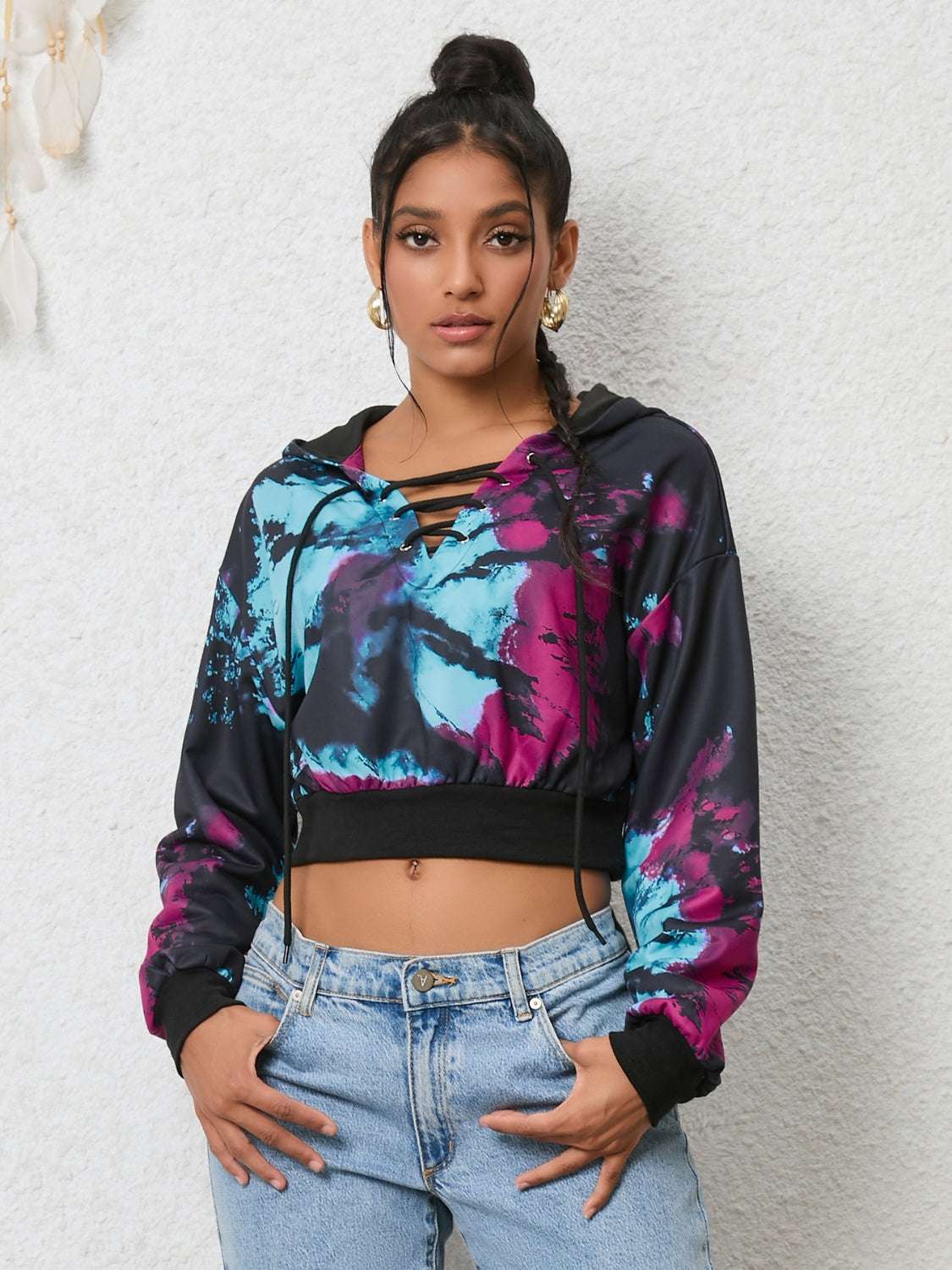 Tie dye lace-up hoodie for women in multicolor by WestCloset