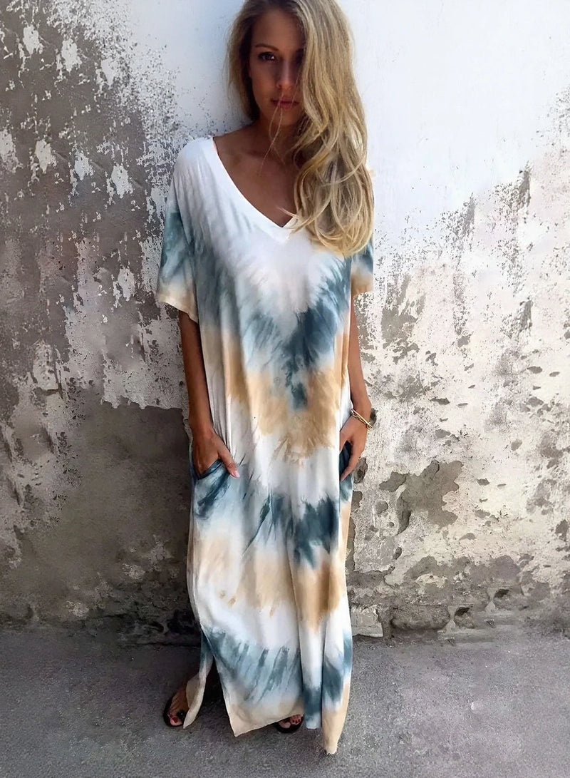 Tie dye pocket dress for women by WestCloset, front view