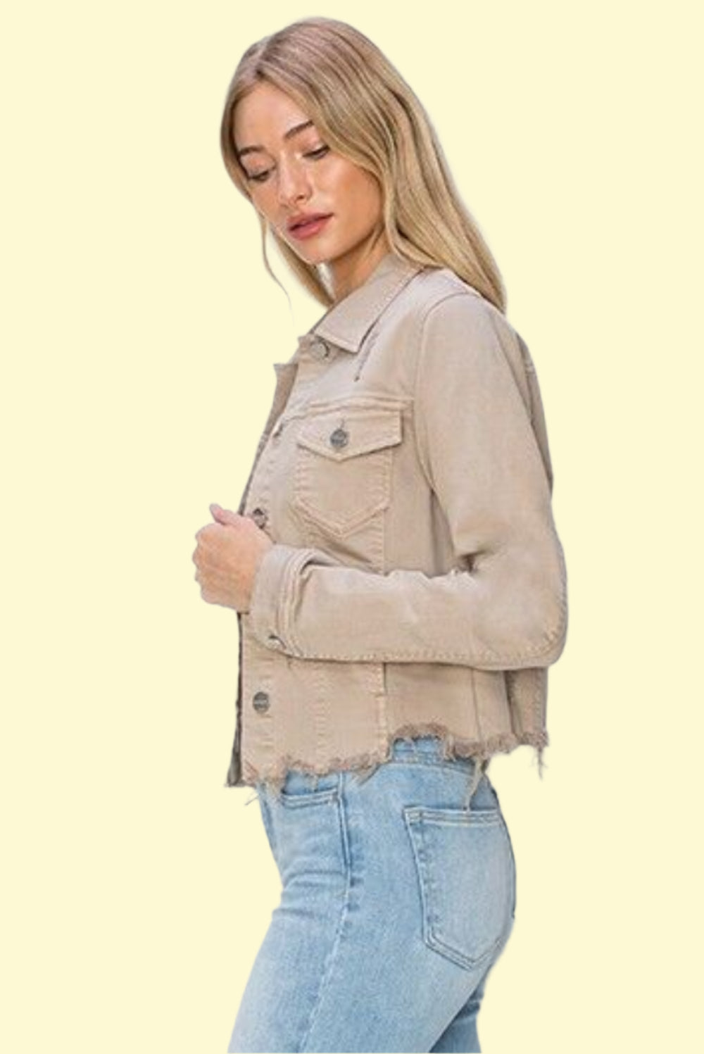 Trendy Plus Size Khaki Denim Jacket
