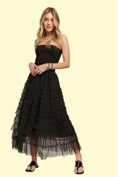 Trendy black mesh midi skirt for fashion lovers