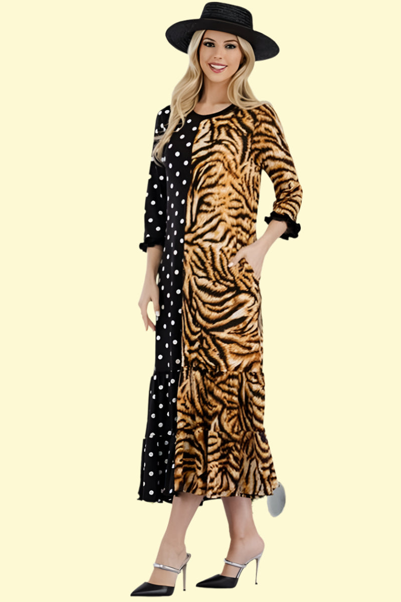 Trendy leopard and dot mix dress