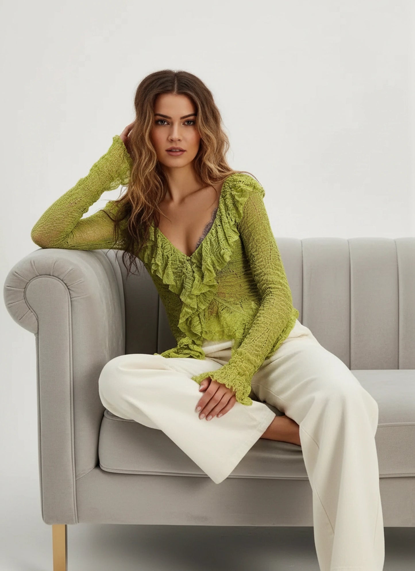 Trendy lime lace top women online shopping