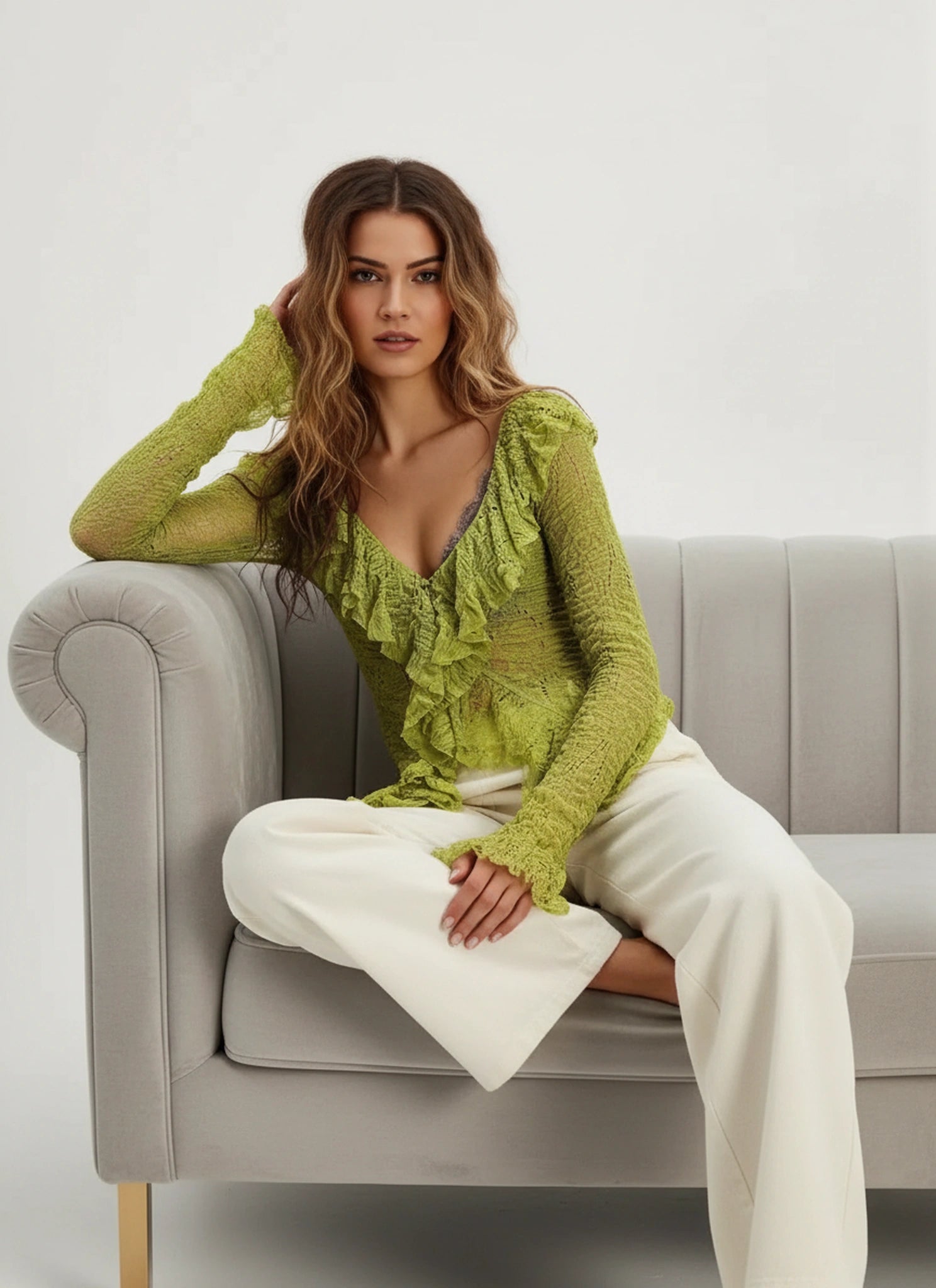 Trendy lime lace top women online shopping