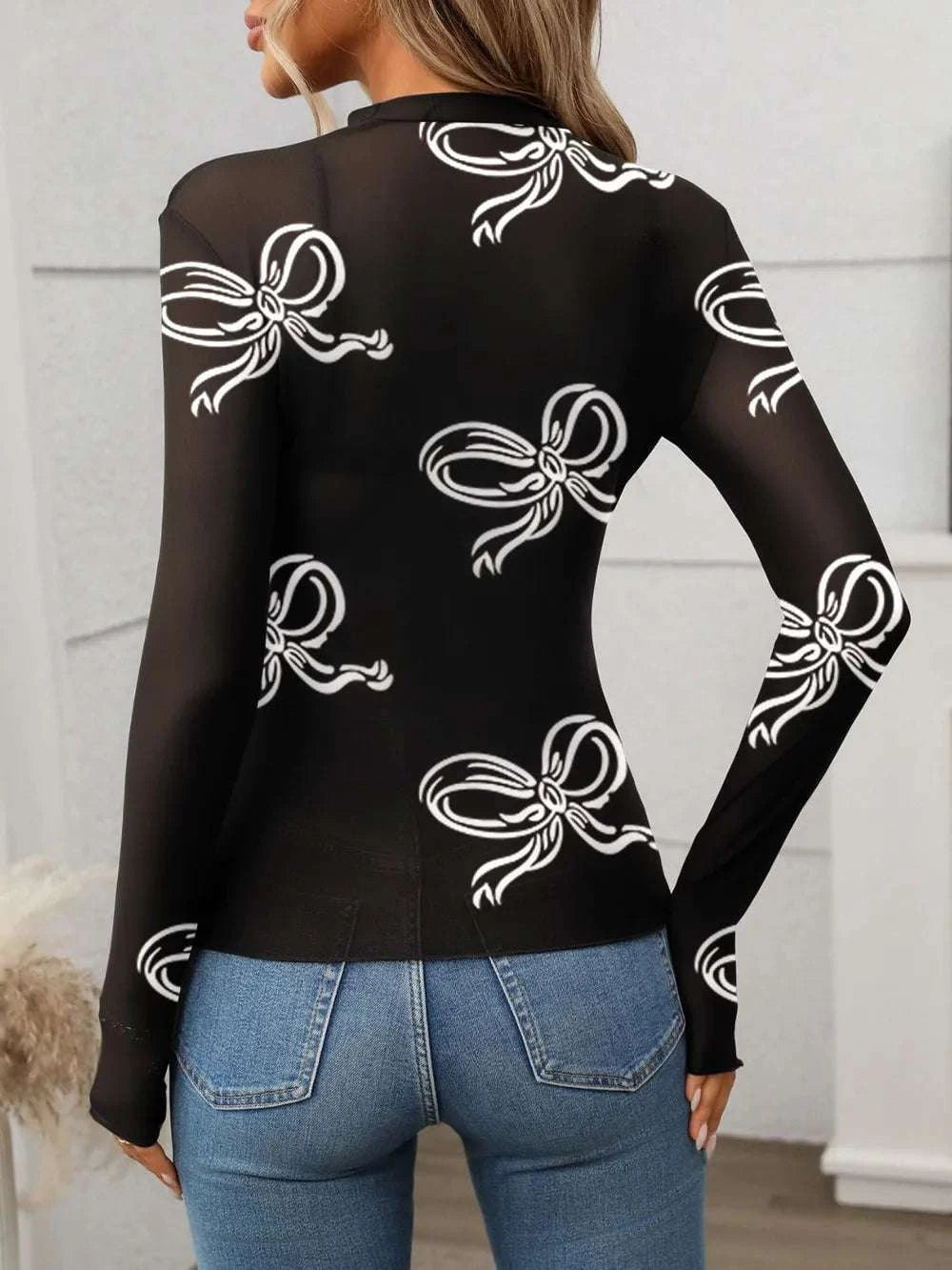 Trendy long sleeve mesh t-shirt for women