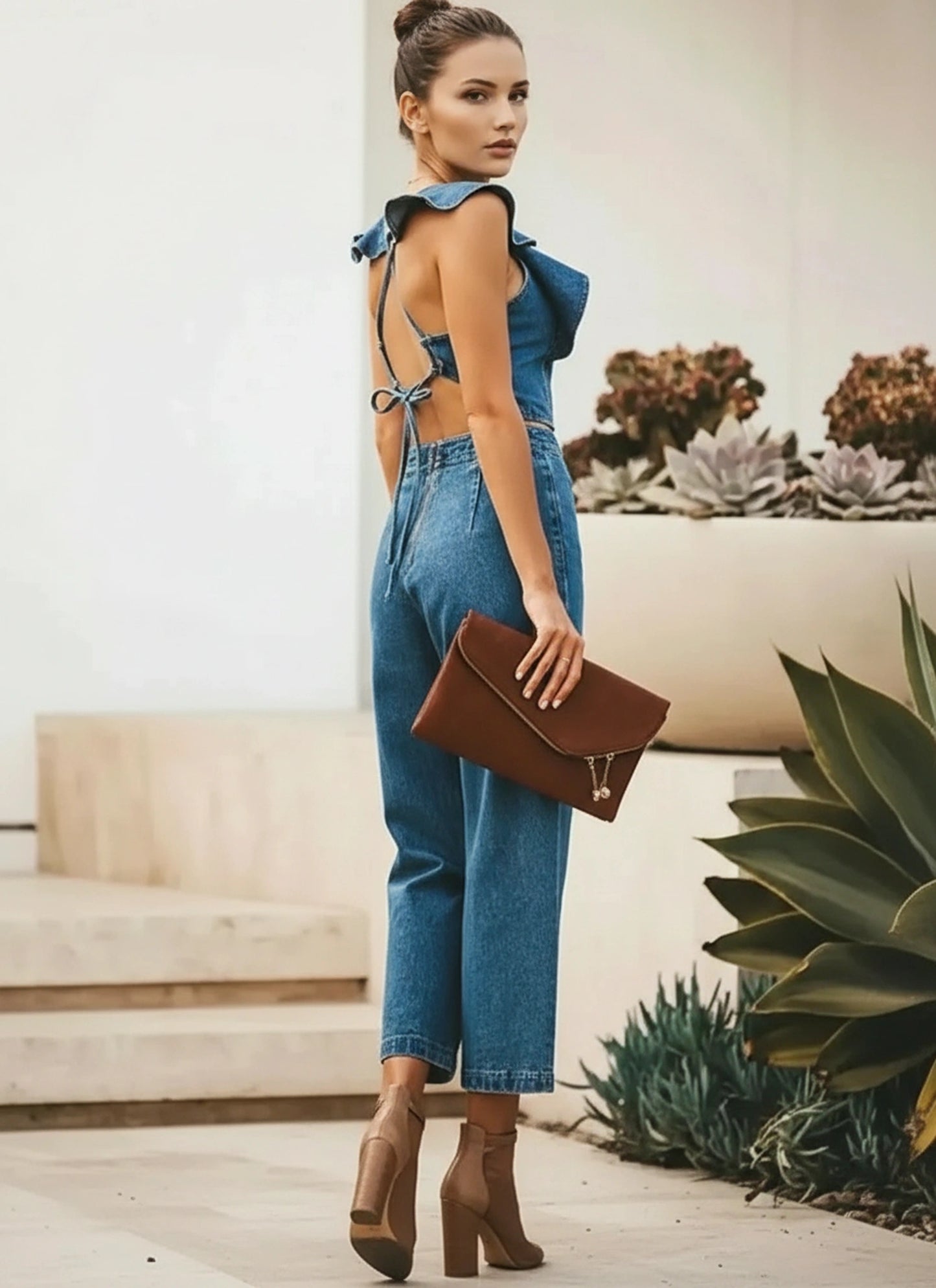 Trendy women denim jumpsuit outfit