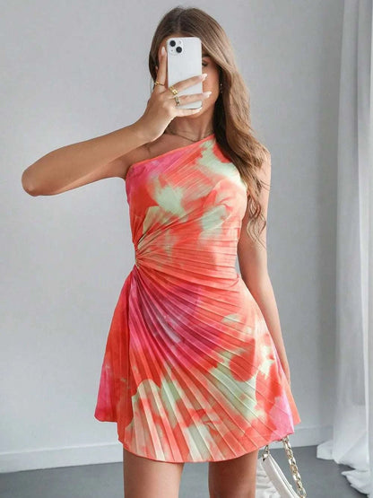 Trendy women mini dress in coral color