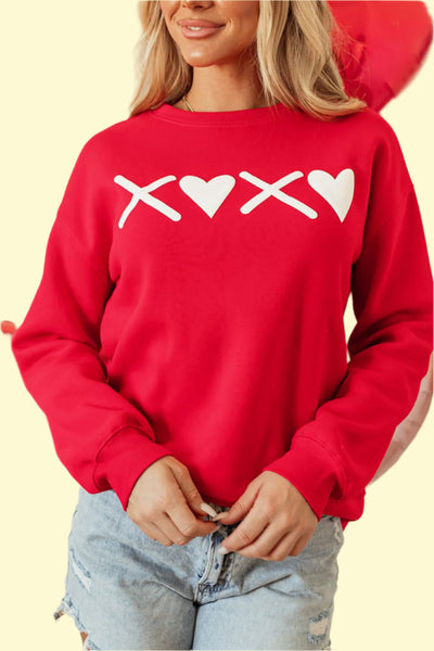 Valentine’s Day XOXO Red Sweatshirt with round neck
