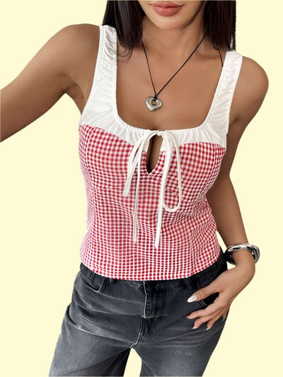 WestCloset Contrast Plaid Square Neck Tank