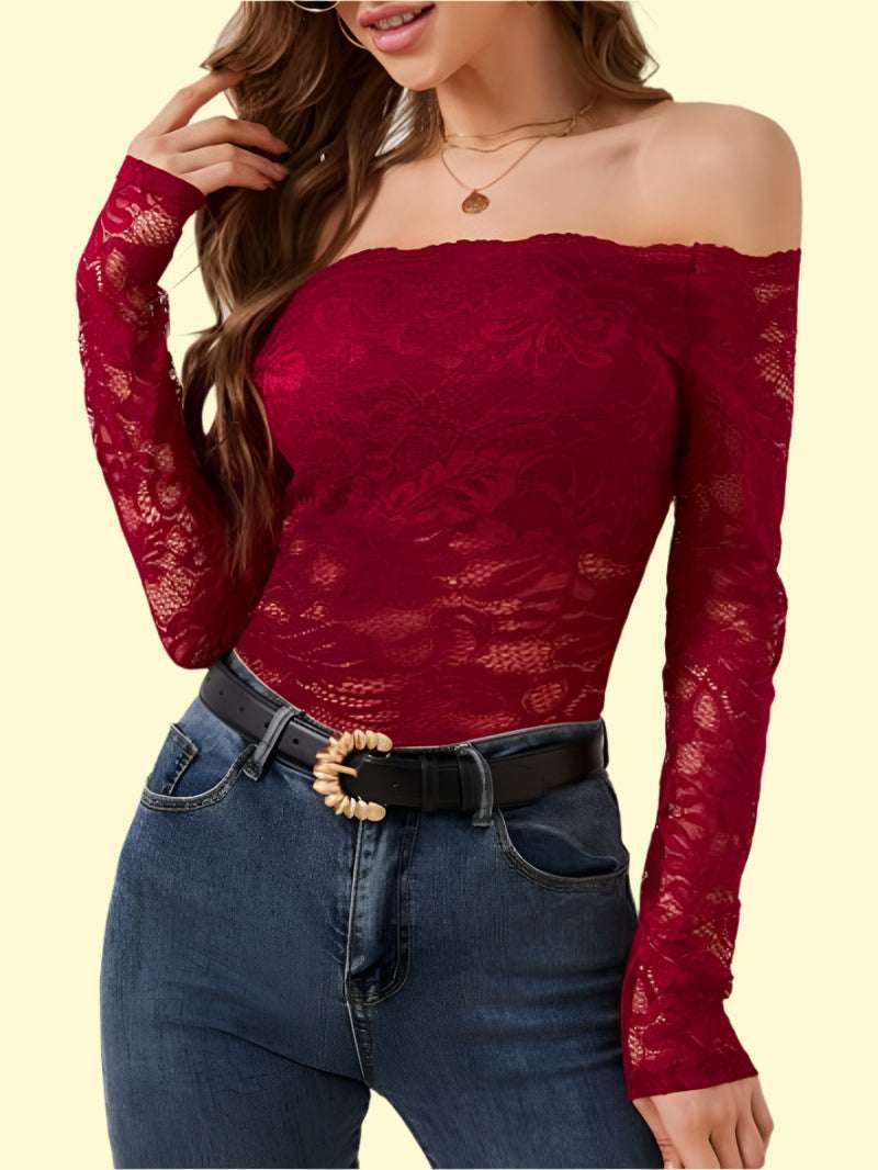 WestCloset sexy red off-shoulder lace top 