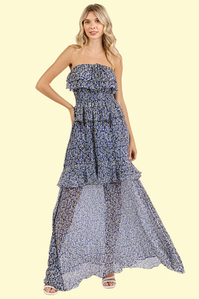 WestCloset Dark Navy Floral Halter Maxi Dress