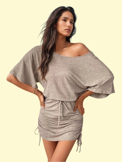 WestCloset One-Shoulder Drawstring Mini Dress