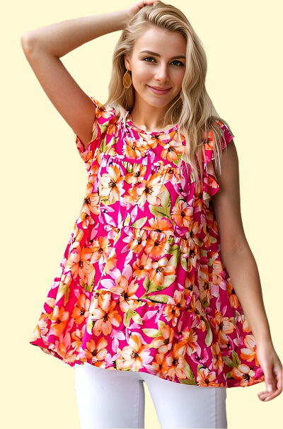 WestCloset Plus Size Floral Butterfly Sleeve Top