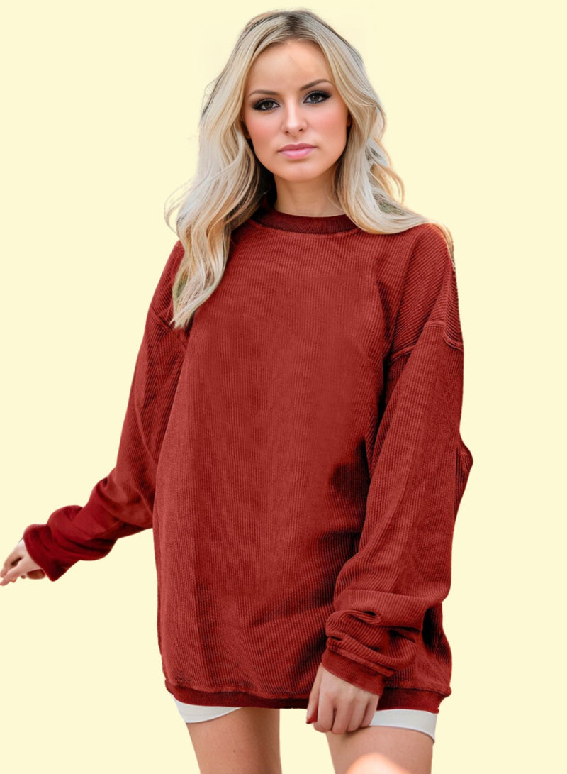 ribbed round neck sweatshirt
