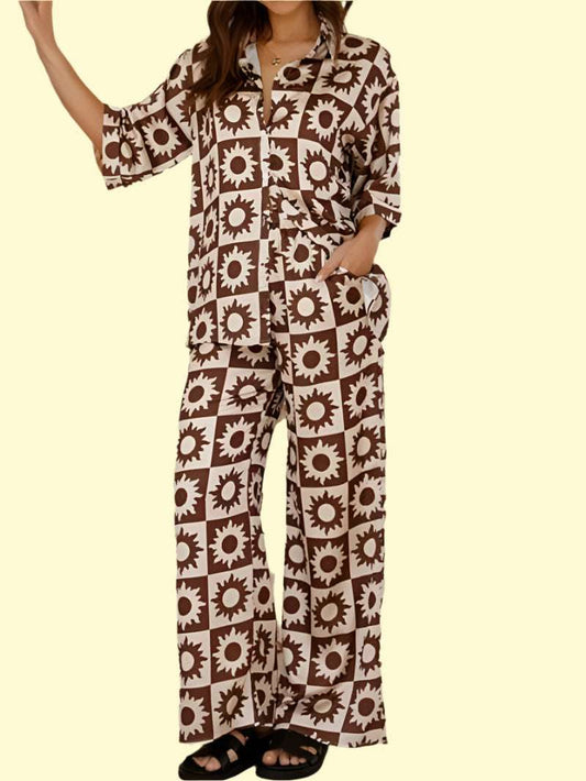 WestCloset bold print two-piece pants set 