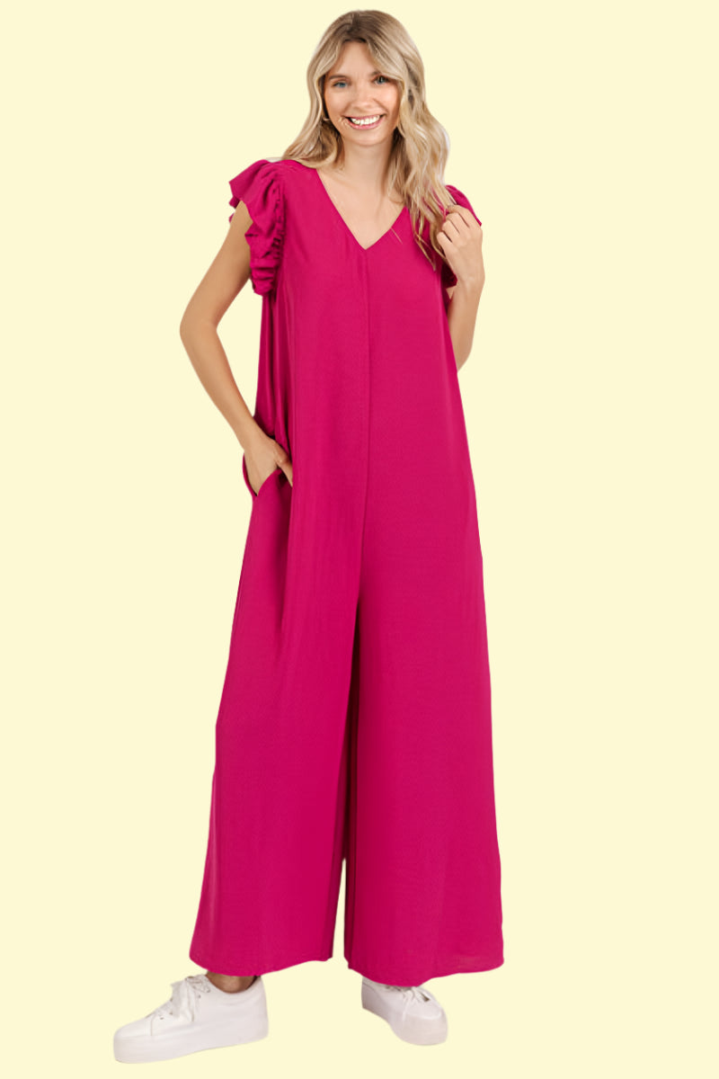 WestCloset deep rose ruffled jumpsuit 