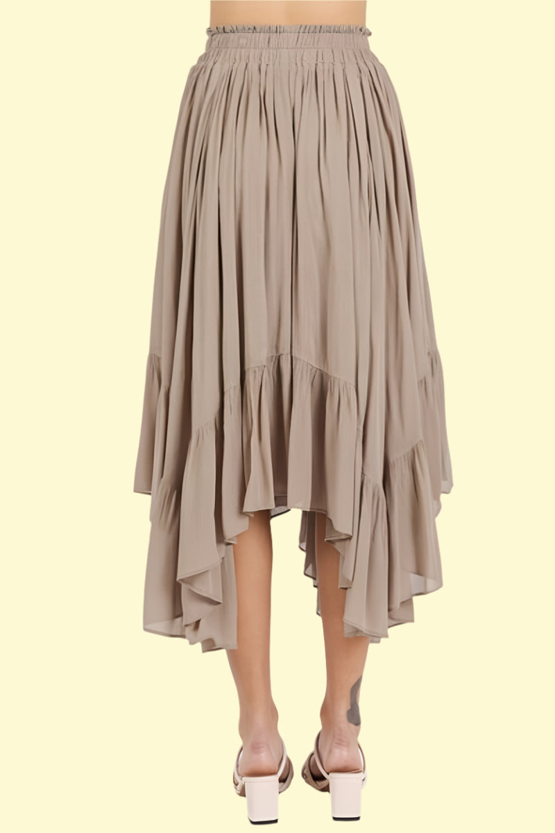 WestCloset frill handkerchief hem mocha skirt