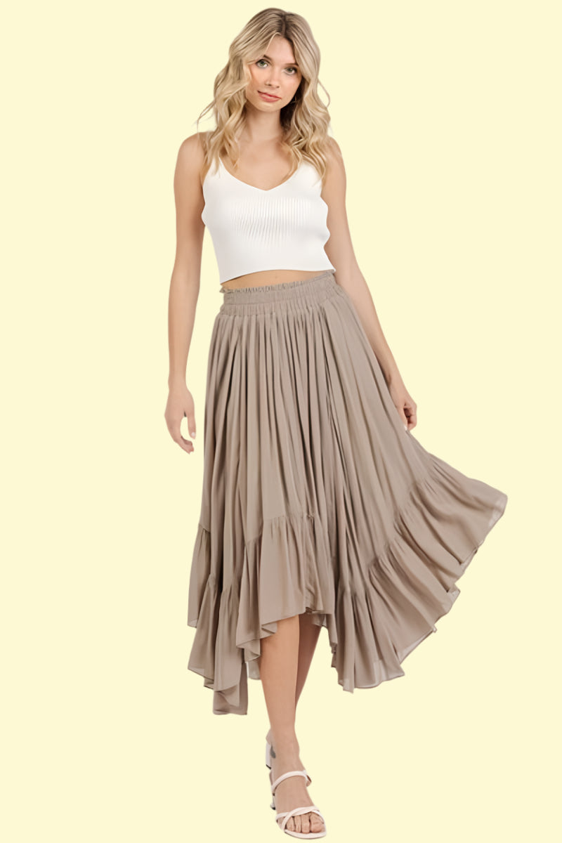 WestCloset mocha handkerchief hem midi skirt 