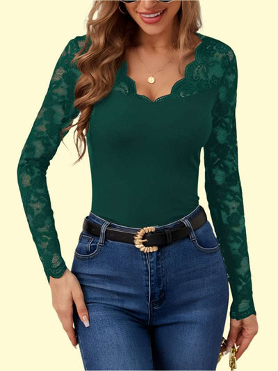 WestCloset sexy lace long sleeve top for women 