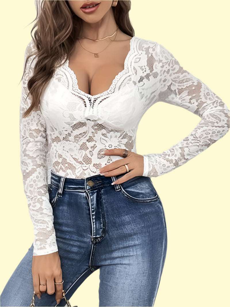 WestCloset sheer and seductive white lace top