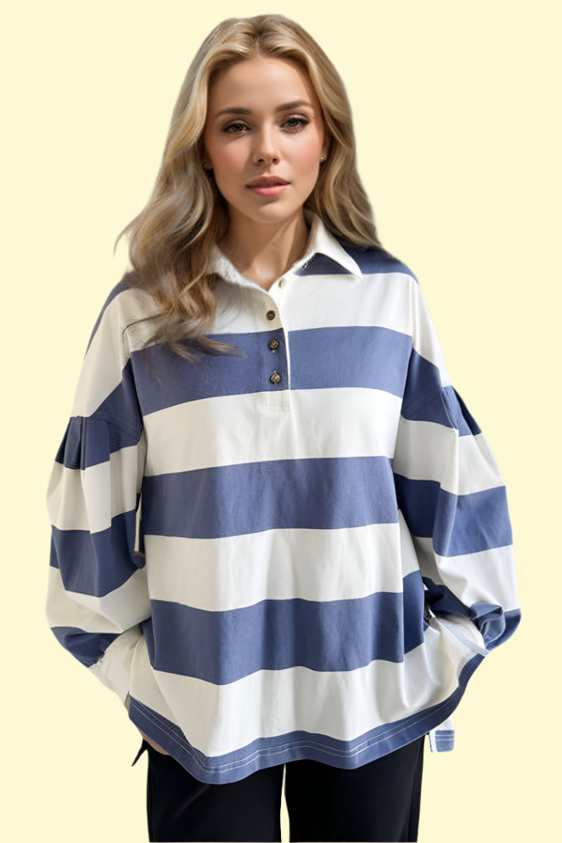 WestCloset wide striped cotton collared neck top