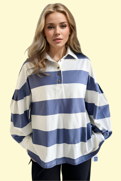 WestCloset wide striped cotton collared neck top