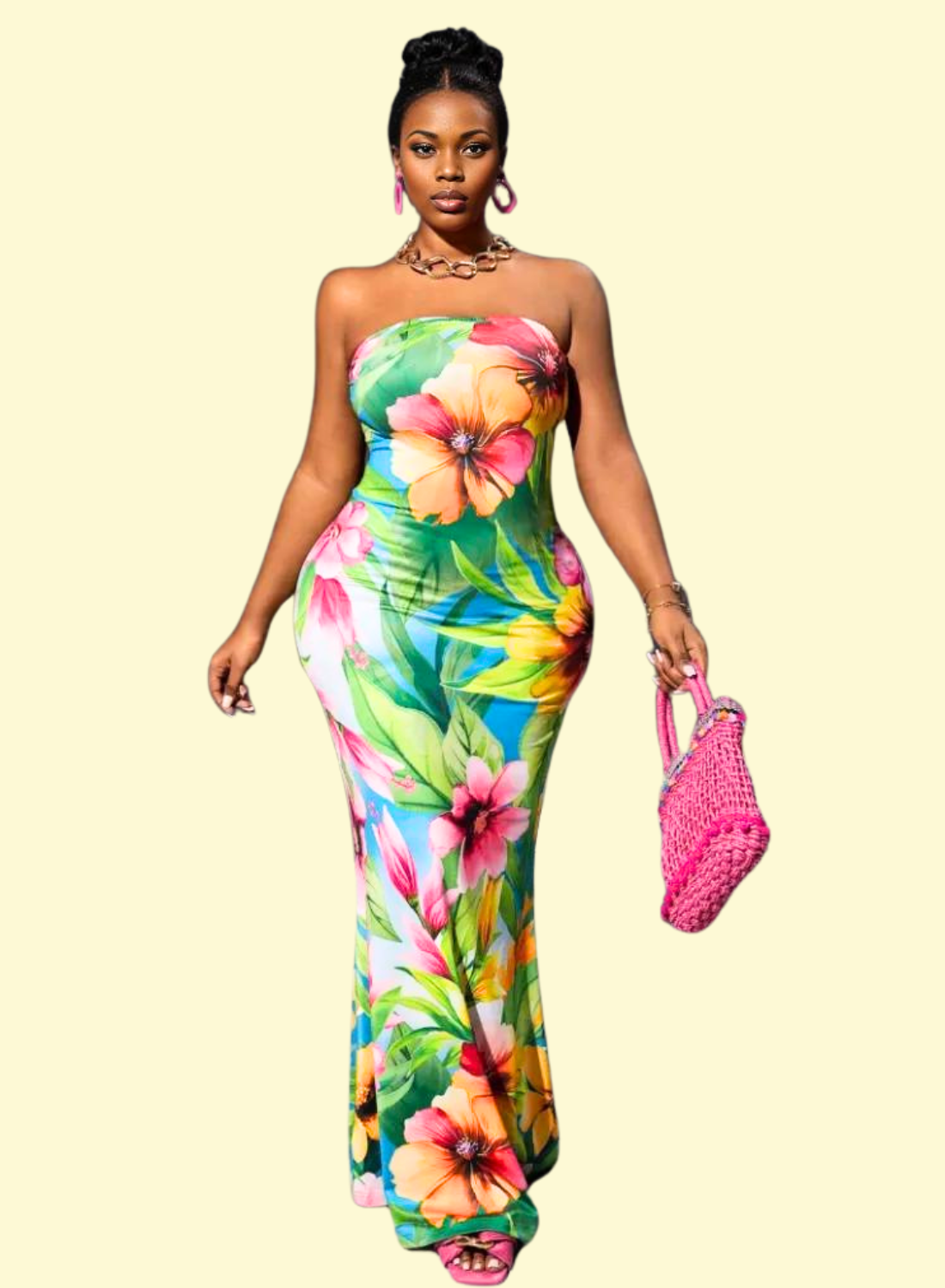 West Closet Sexy Floral Strapless Maxi Dress