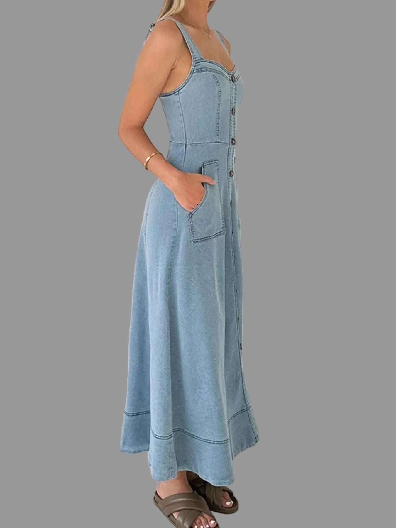 Denim Mini Dress for Women – Sweetheart Neck Wide Strap | WestCloset