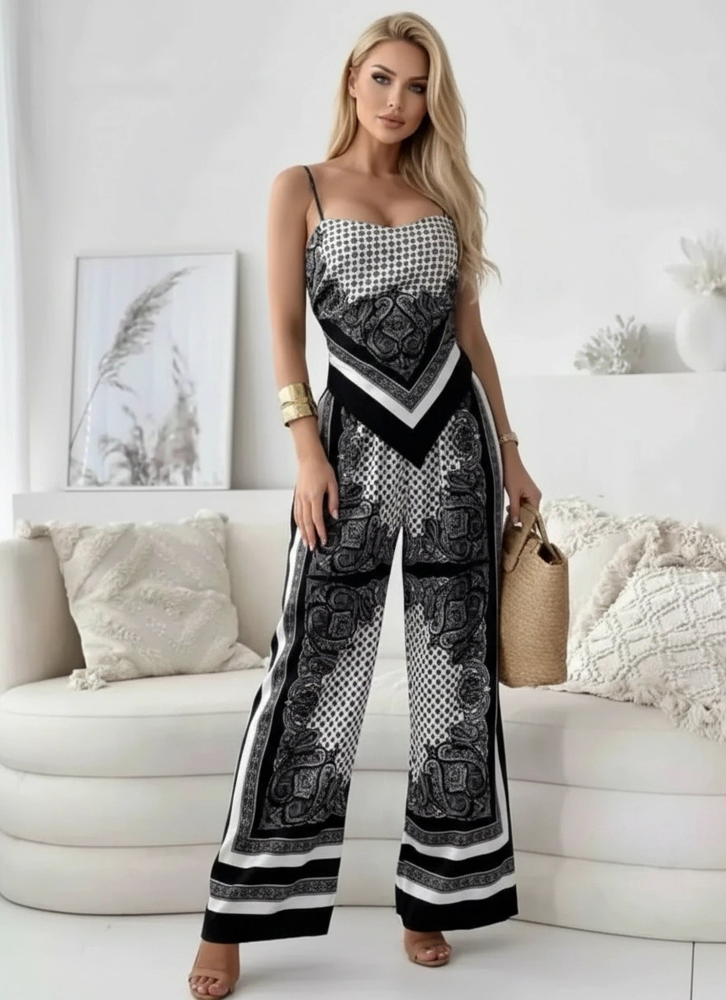 Tie Back Printed Cami and Pants Set for Women