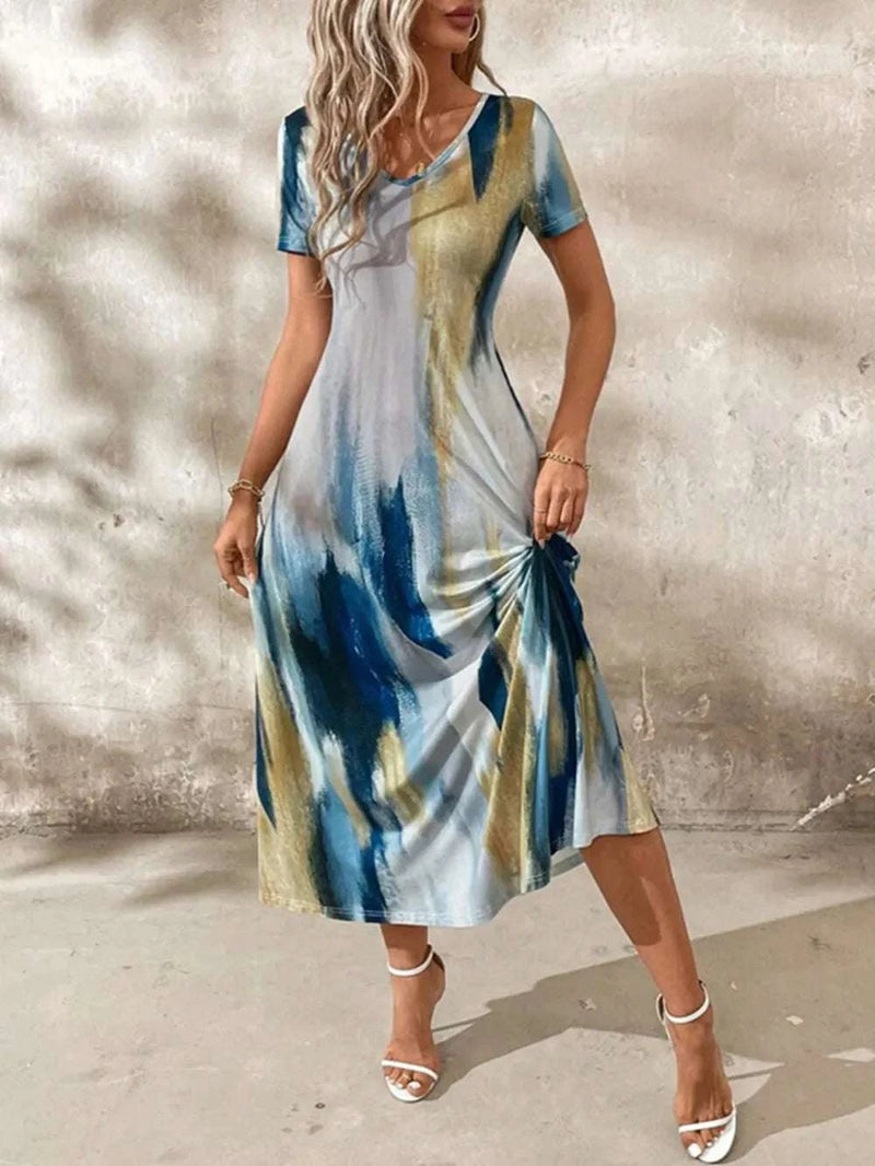 Women’s V-neck tie-dye midi dress front view