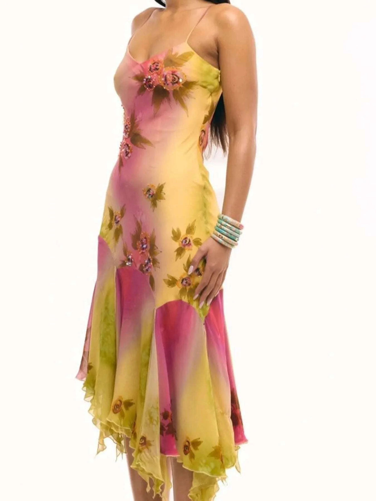 Women’s asymmetrical sequin party dress with cami straps