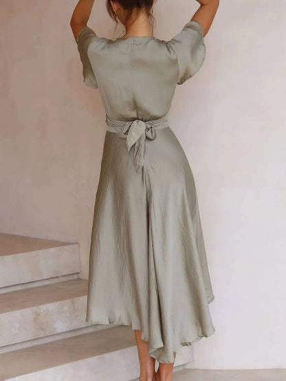 Women’s high-low tied party dress back view