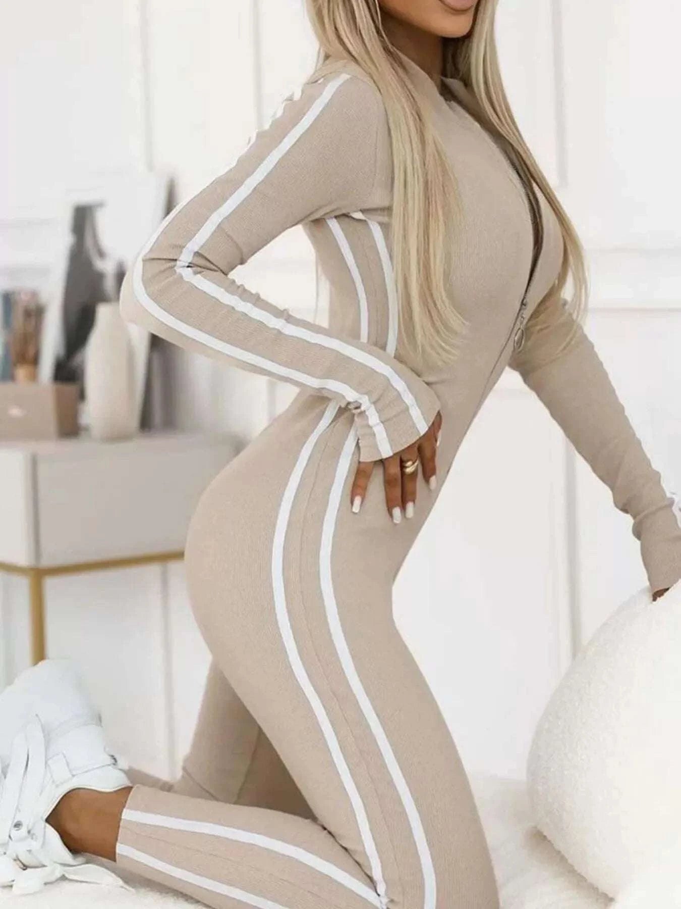 Women striped jumpsuit modern casual style
