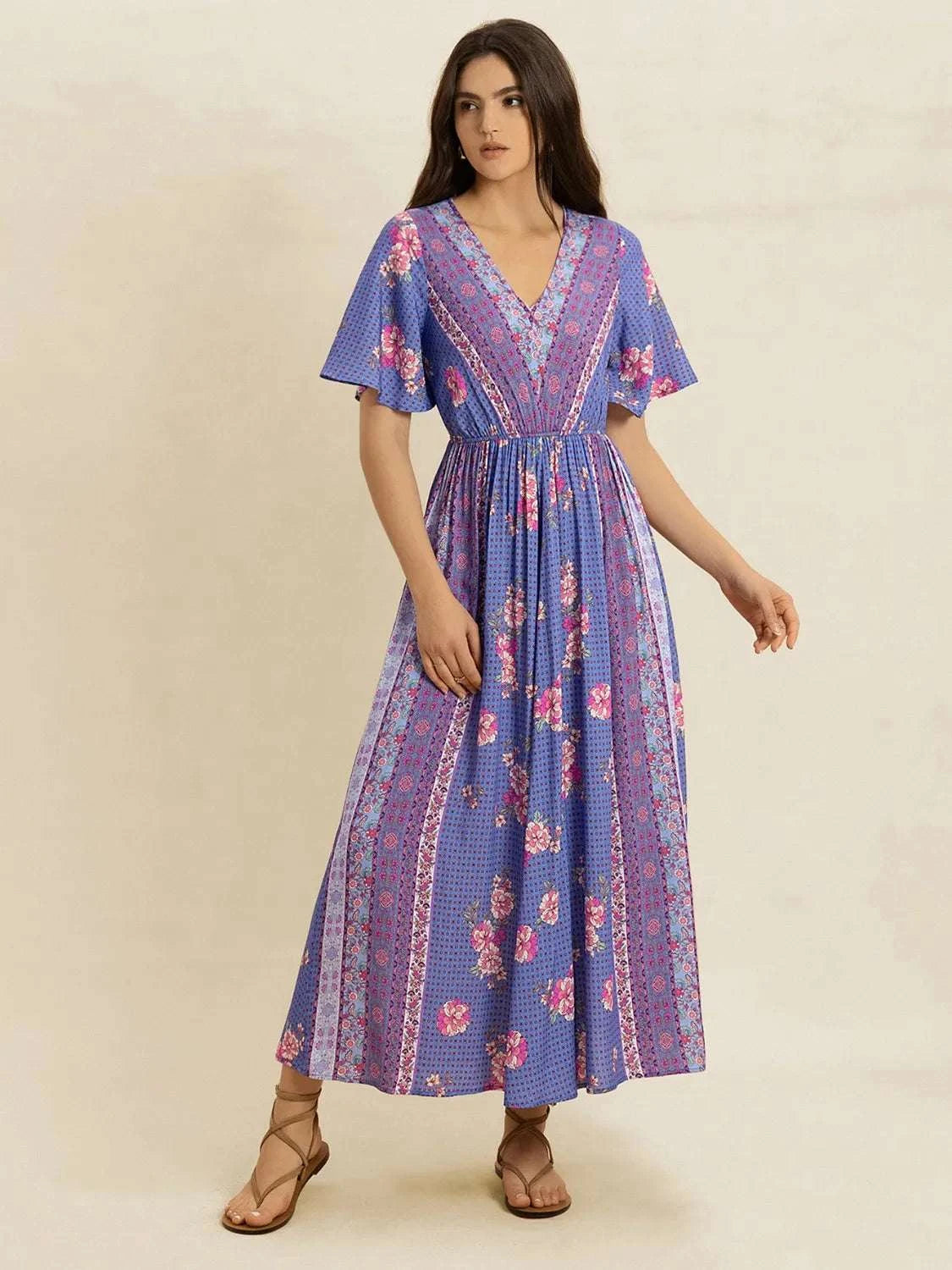 Printed Short Sleeve Midi Dress WESTCLOSET