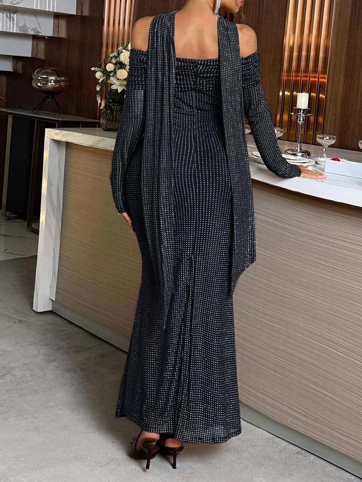 Off-Shoulder Scarf Bodycon Maxi Dress WESTCLOSET