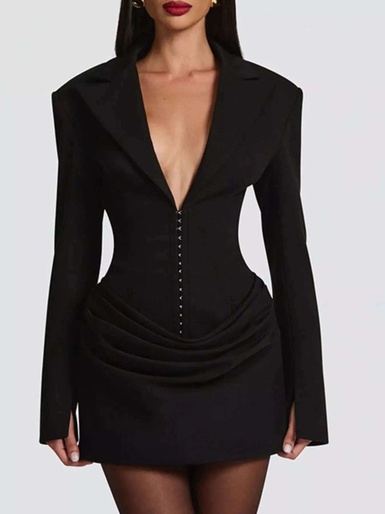 Notched Lapel Ruched Long Sleeve Bodycon Blazer Mini Dress For Women 2026 Notched Lapel Ruched Long Sleeve Bodycon Blazer Mini Dress For Women 2026