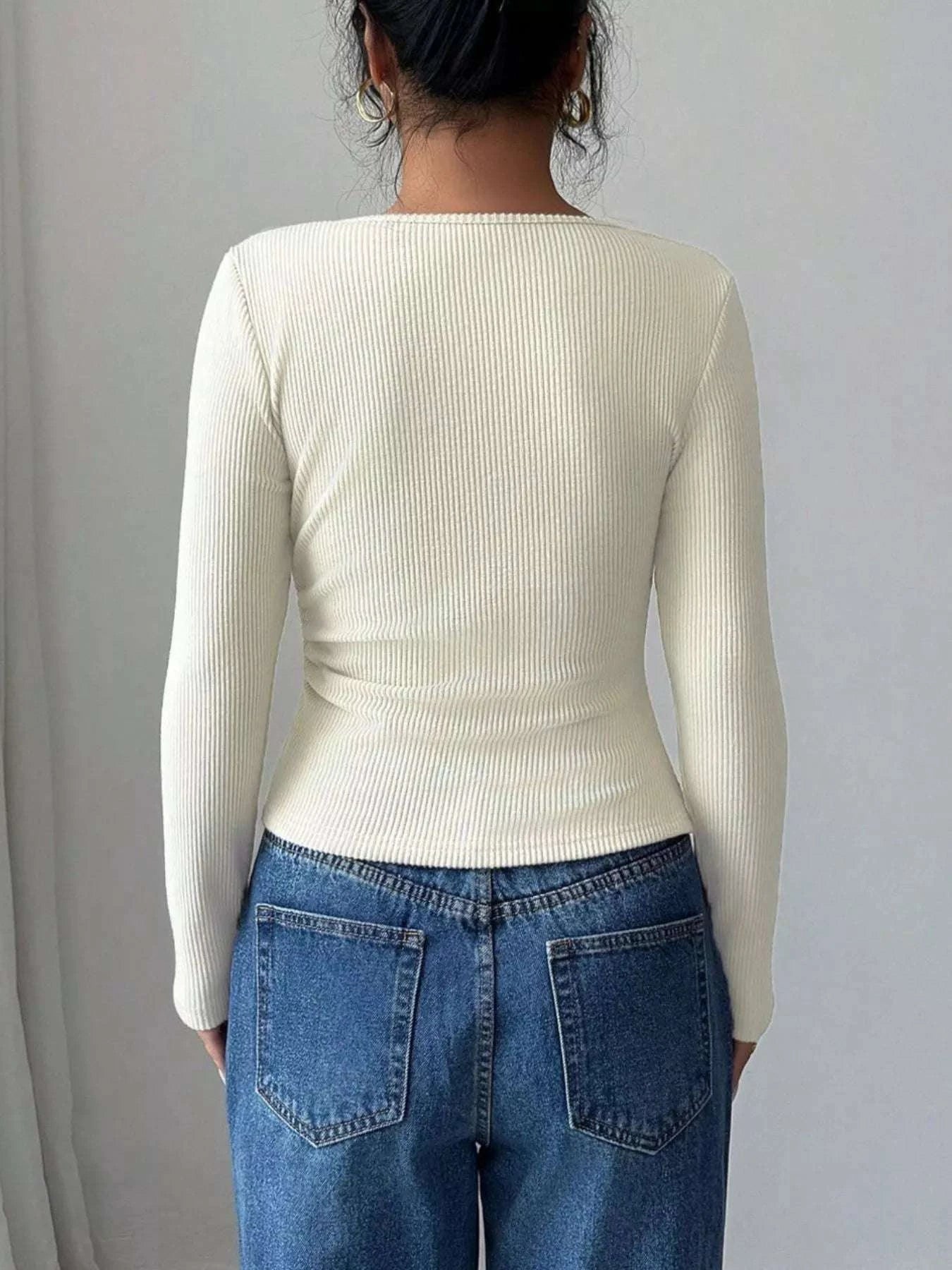 Ribbed Knit Asymmetrical Long Sleeve T-Shirt WESTCLOSET