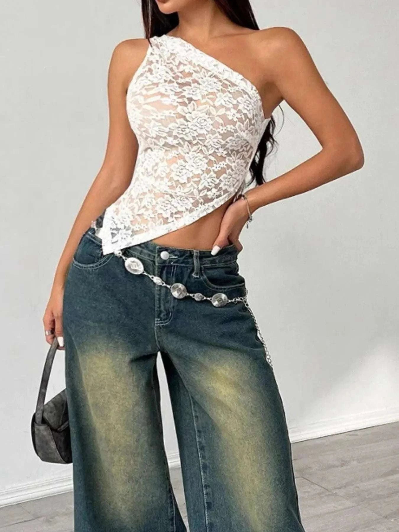 Lace One-Shoulder Asymmetric Top WESTCLOSET