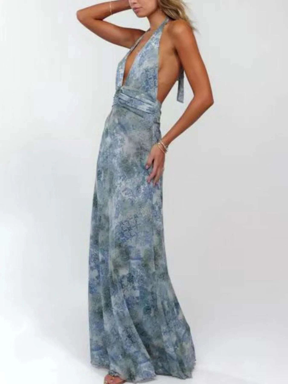 Floral Halter Neck Deep V Maxi Dress WESTCLOSET
