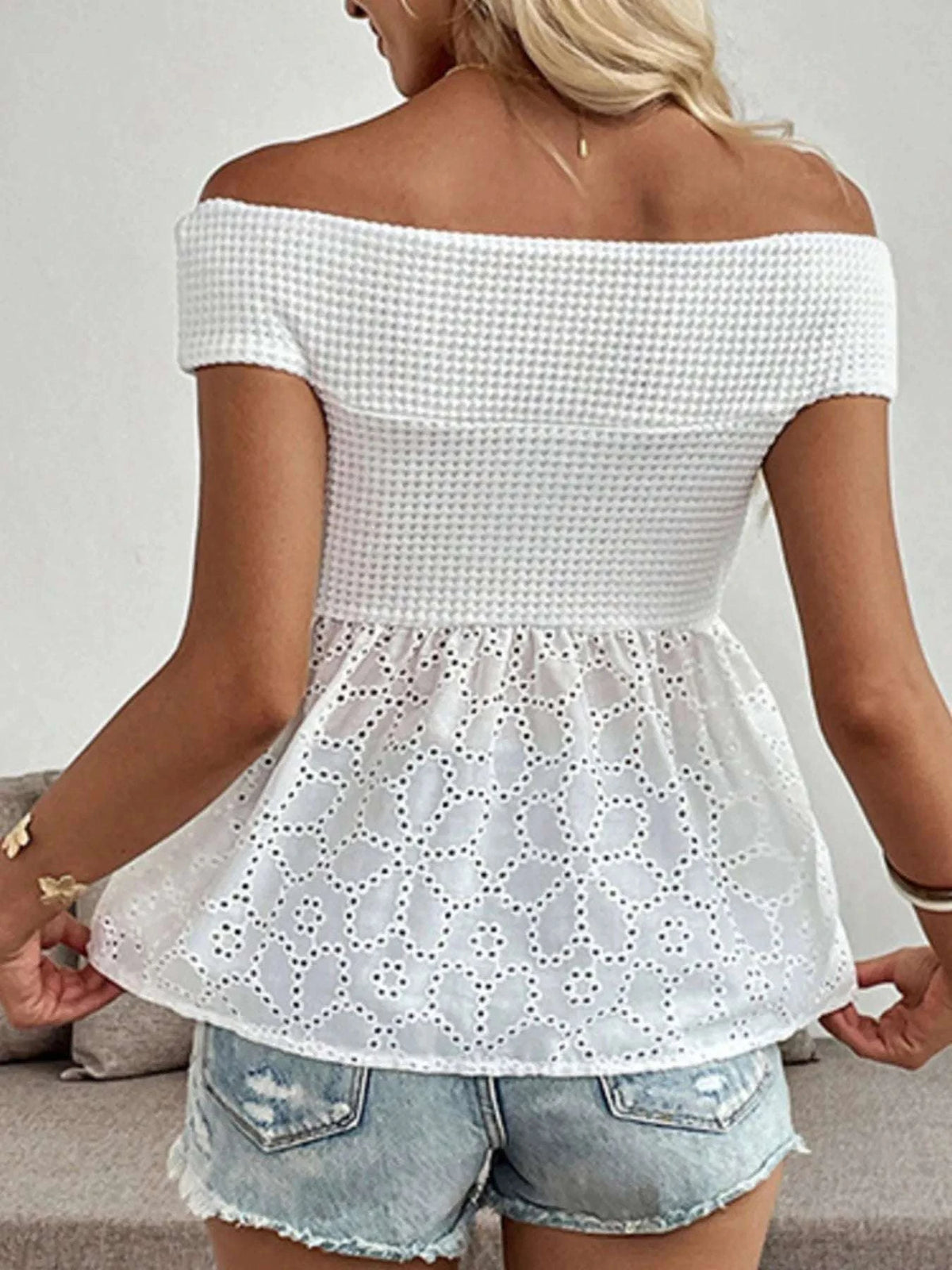 Eyelet Cutout Off-Shoulder Blouse WESTCLOSET