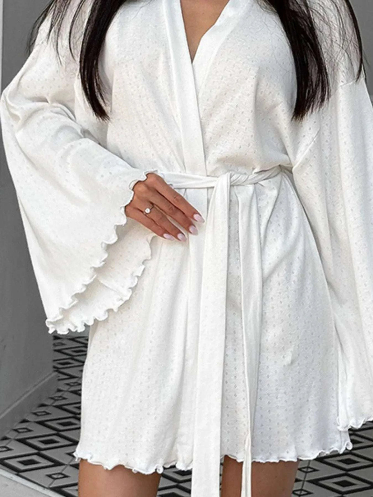 Tie Waist Kimono Sleeve Lounge Nightgown WESTCLOSET